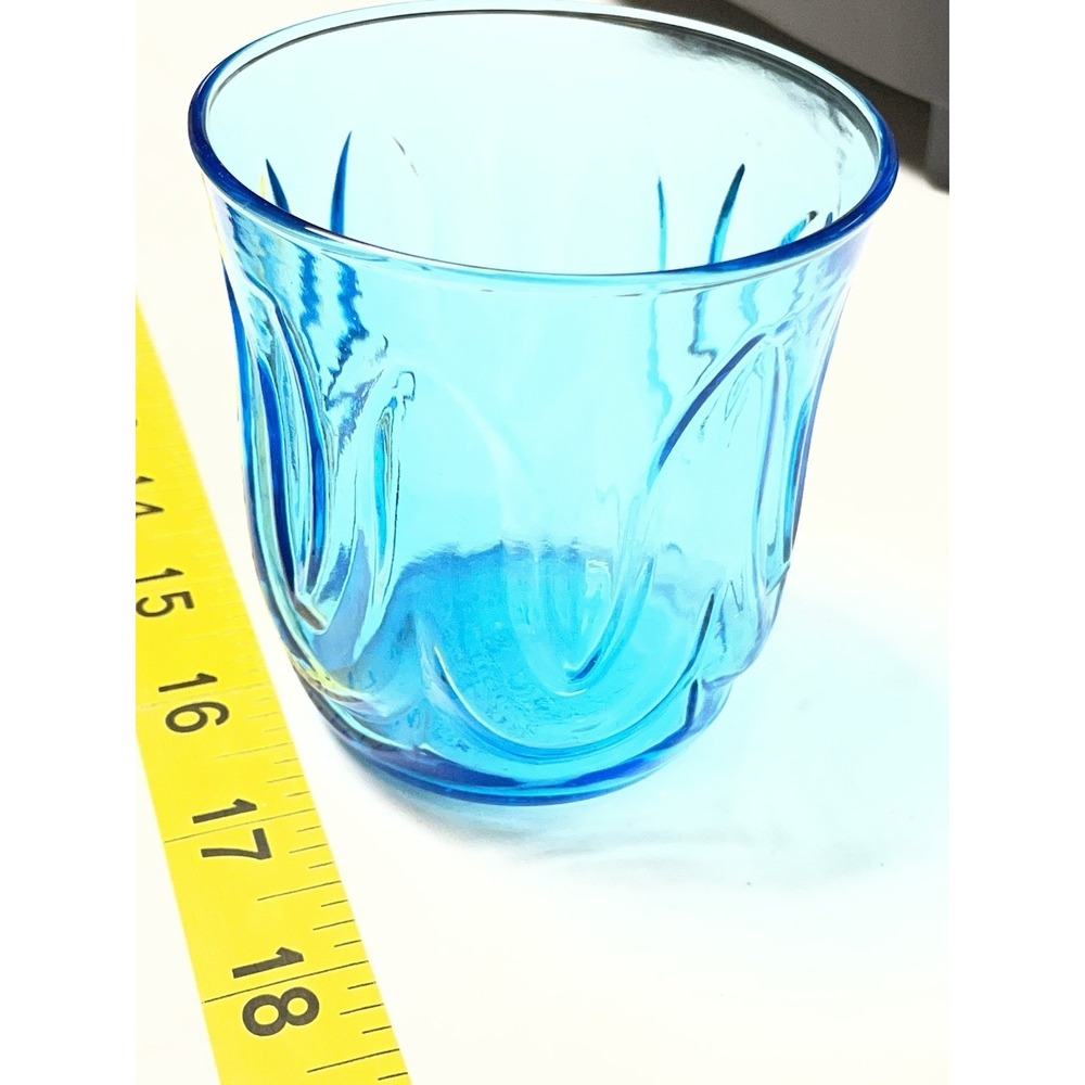 Anchor Hocking Glass Colonial TULIP Laser Blue‎ On-the-Rocks Tumbler 3" Swag